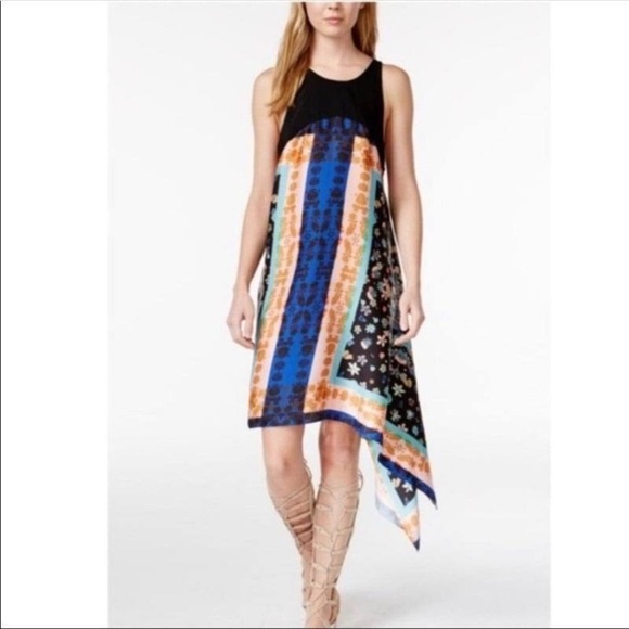 RACHEL Rachel Roy Asymmetrical Silky Scarf Handkerchief dress L - Picture 1 of 9